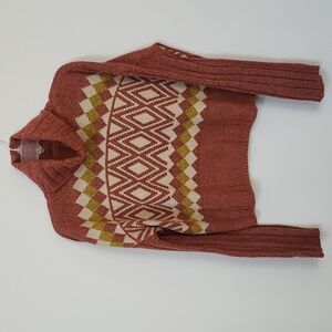 So Turtleneck Sweater Womens Small Oversize Lagenlook Crop Diamond Argyle Ribbed